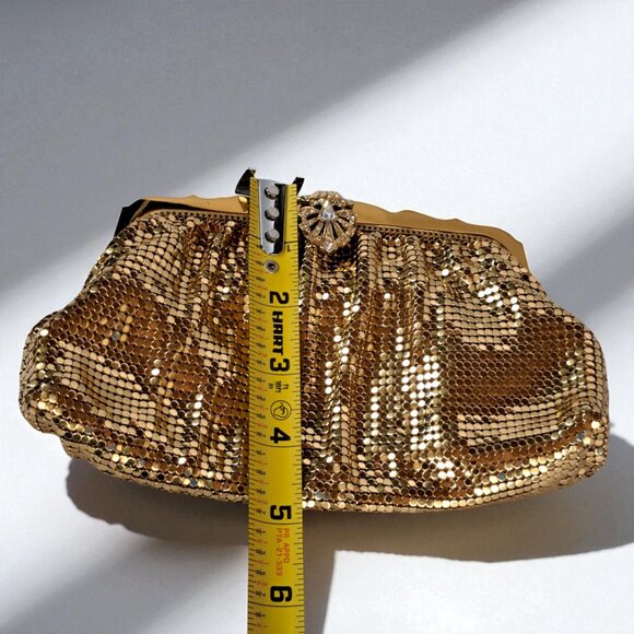 Whiting & Davis Gold Mesh Clutch Rhinestone Accent Vintage USA - Picture 5 of 13